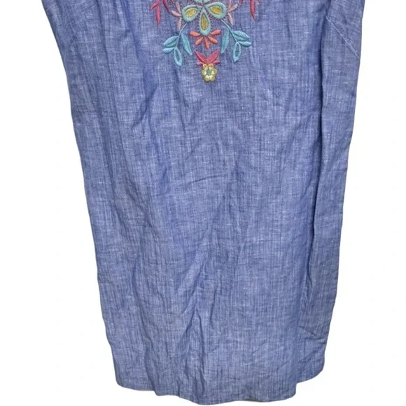 Talbots Embroidered Linen Cotton Chambray Shift Dress Size 2 Floral Embroidered - Picture 4 of 8